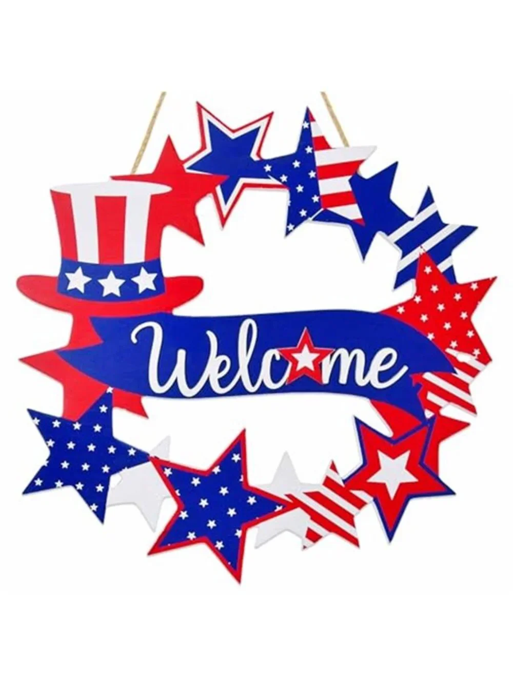 4th of July Americana Star Wreath Red Patriotic Welcome Wreath Door Hanging